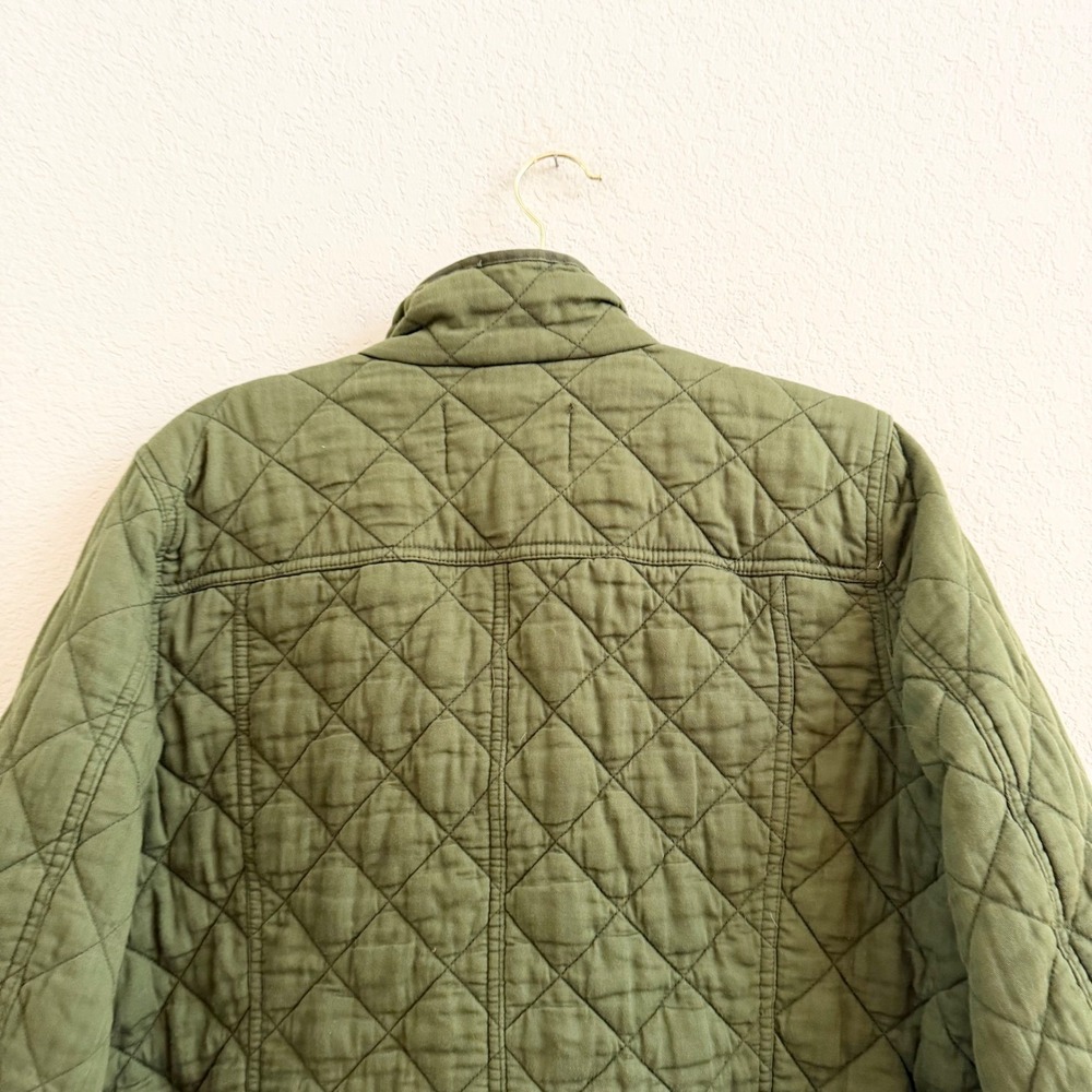 J.Crew Womens Olive Green Quilted Field Barn Jacket XLT Cotton Gold Snaps - Picture 9 of 15